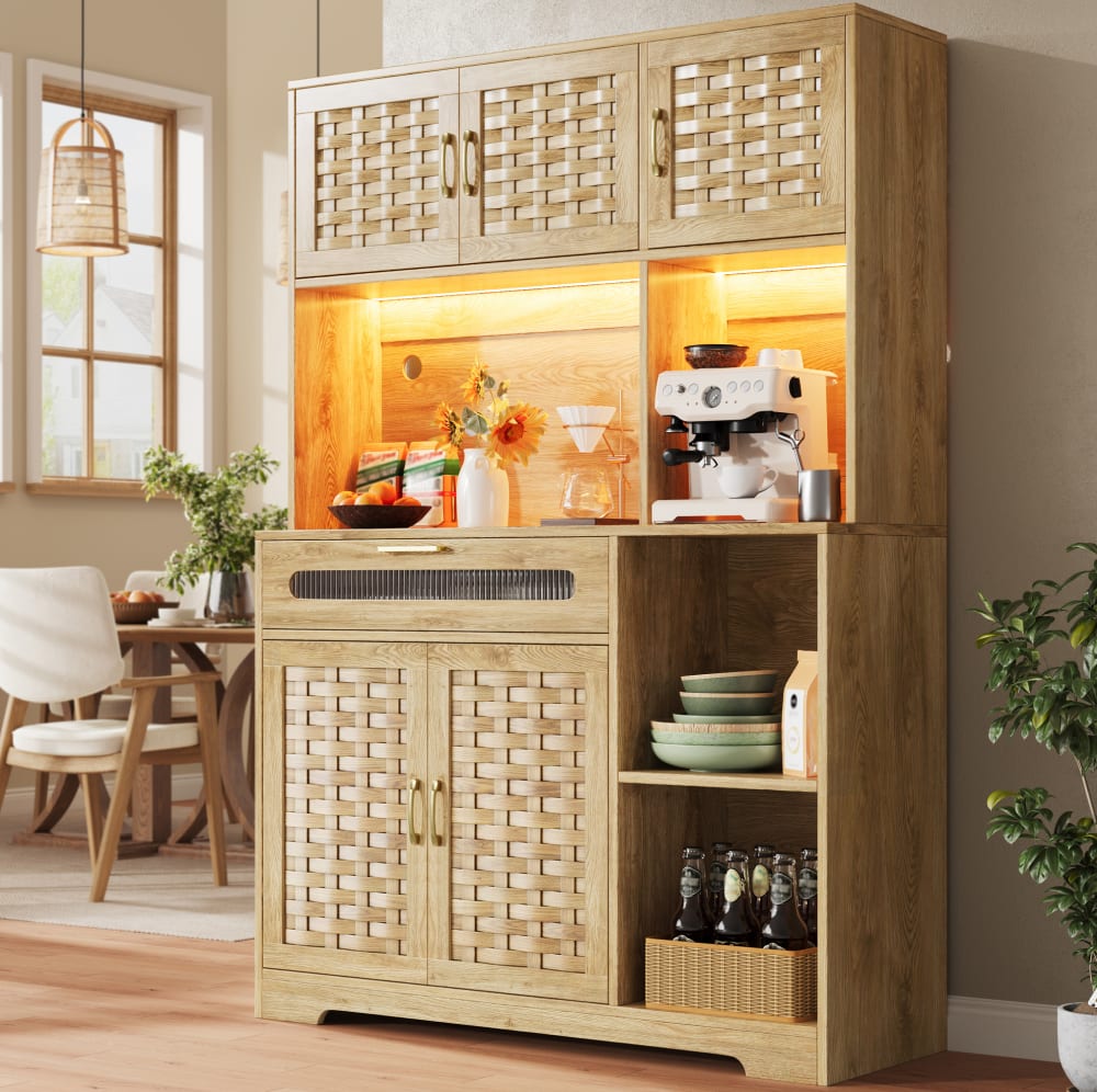 Hochschrank aus Spanplatte, Glas und Metall 120x40x180 cm, Beige