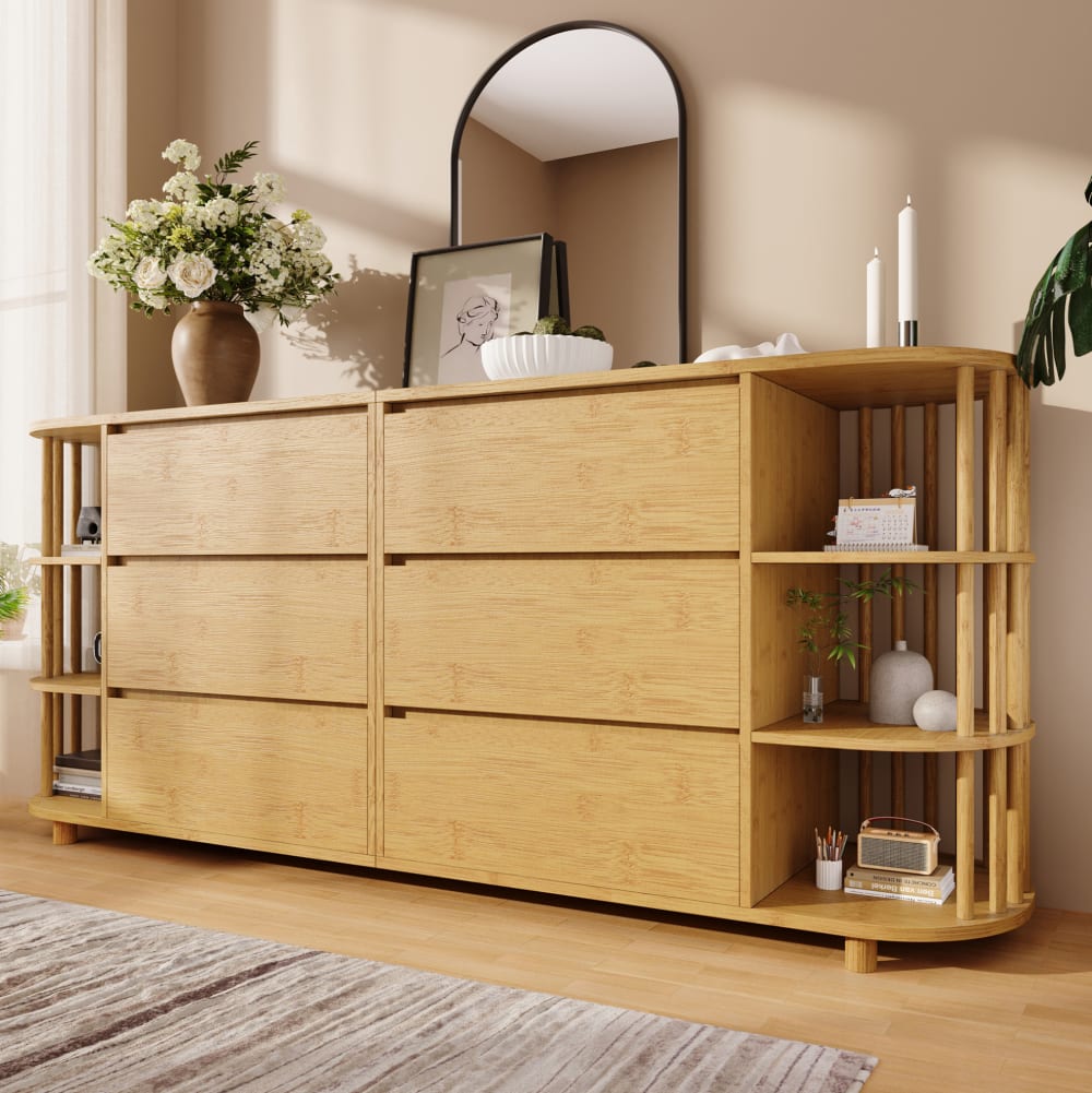 Sideboard aus Spanplatte und Bambus mit Stauraum 160x40x75 cm,