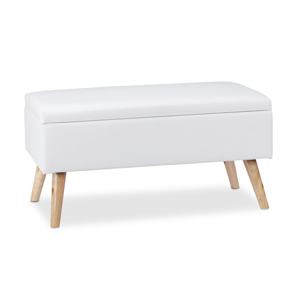 Banquette de rangement avec cuir blanche 80 x 39.5 x 40 cm Banquette de rangement avec cuir blanche 80 x 39.5 x 40 cm