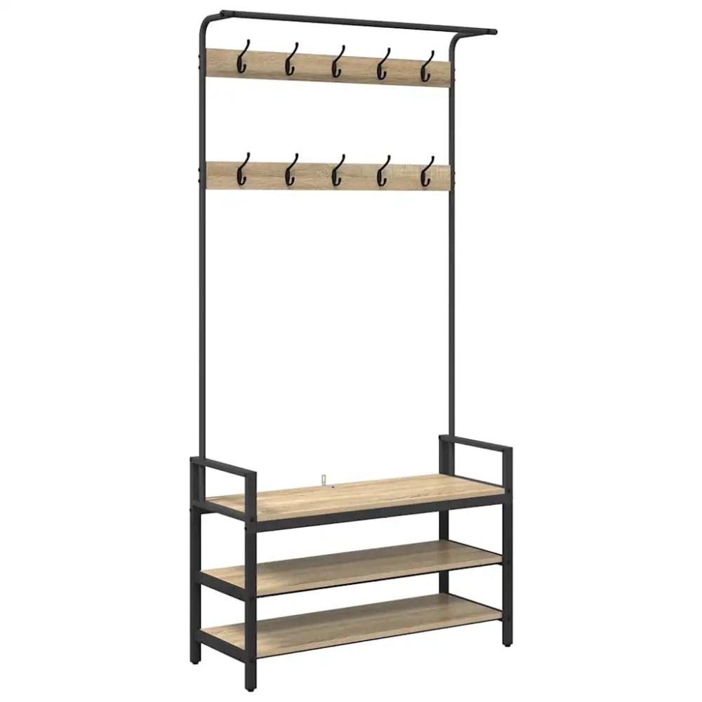 Porte-manteau rectangulaire avec rangement bois beige 95 x 34 x 184 cm Porte-manteau rectangulaire avec rangement bois beige 95 x 34 x 184 cm