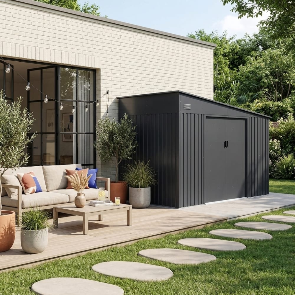 sweeek Gartenunterstand aus Stahl 11,01 m² anthrazit Grau Stahl
