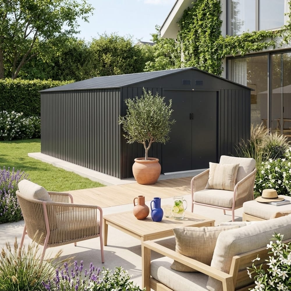 sweeek Gartenschuppen 15,35 m² aus Stahl anthrazit Grau Stahl