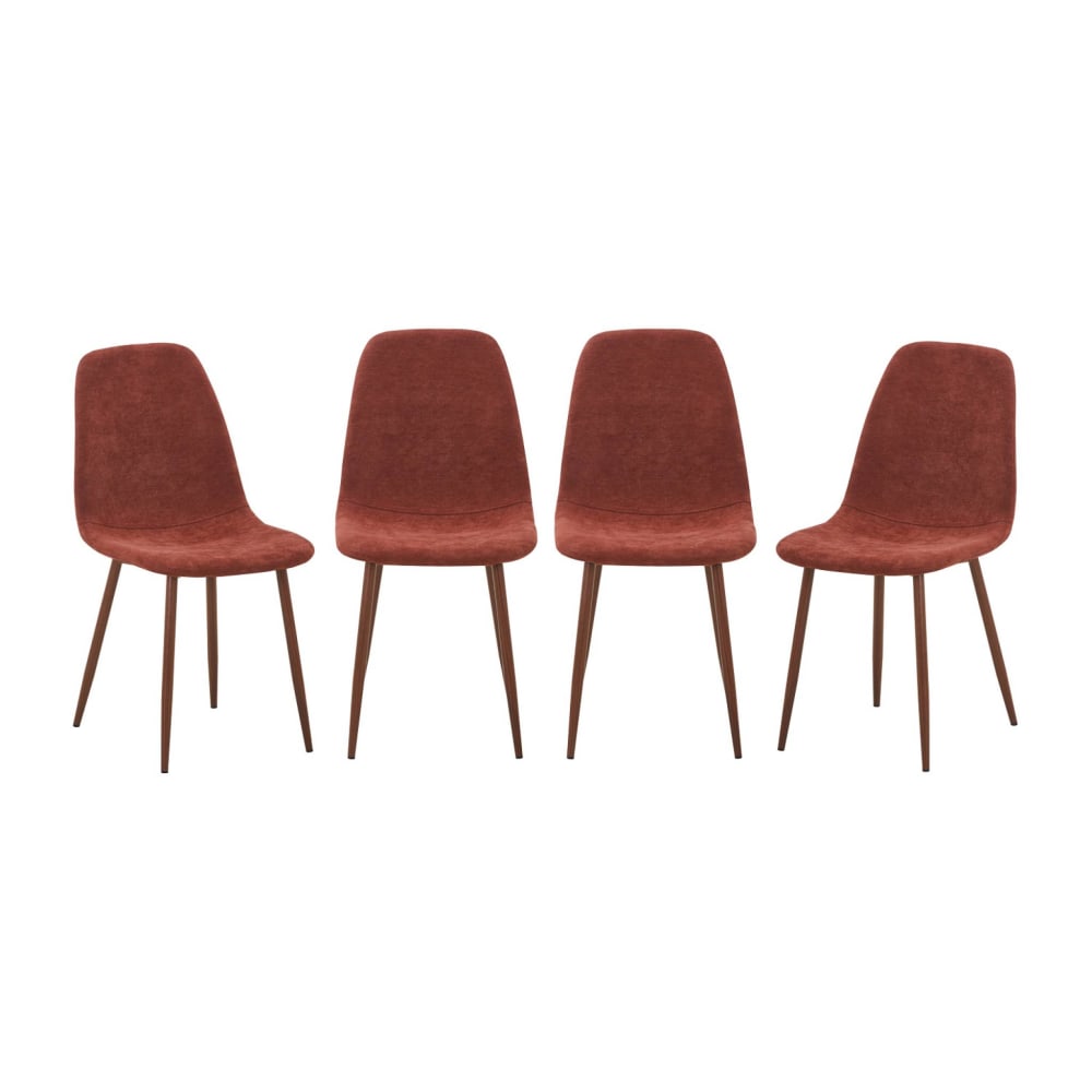 4er-Set Stühle Holzdekor nussbaum, Bezug in rot - Maisons Du