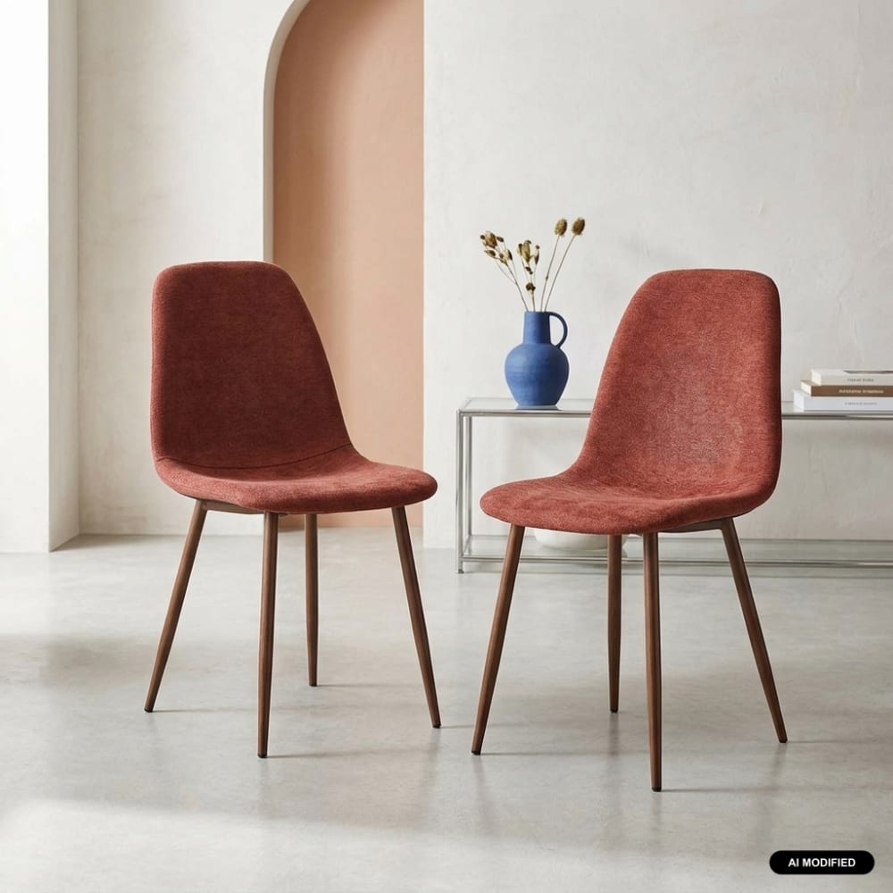 sweeek 2er-Set Stühle Holzdekor nussbaum, Bezug in rot - Stoff