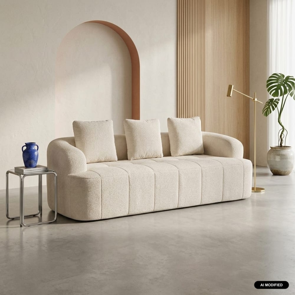 Canapé compressé 3 places tissu blanc cassé Canapé compressé 3 places tissu blanc cassé