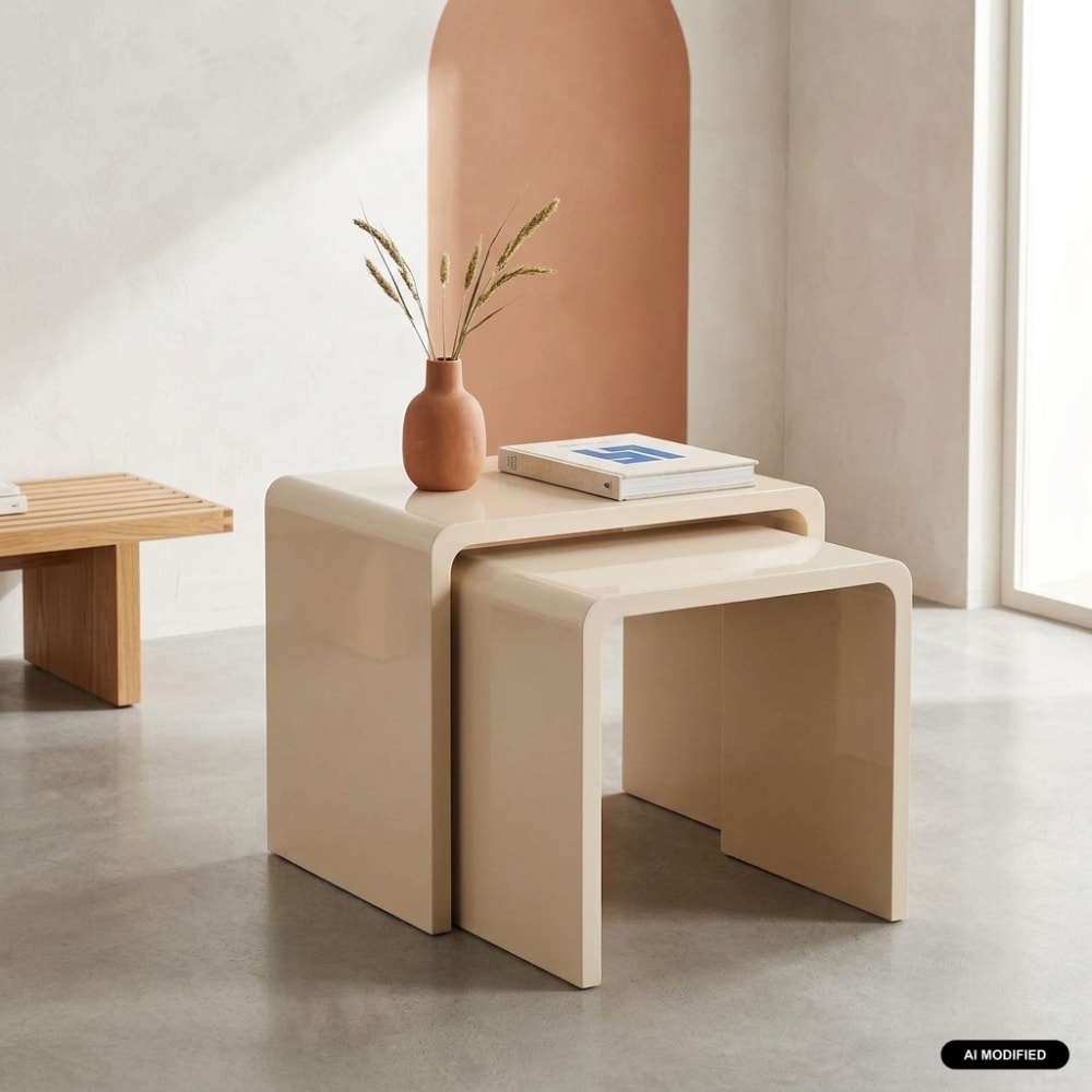 Lot de 2 tables gigognes finition glossy crème Lot de 2 tables gigognes finition glossy crème