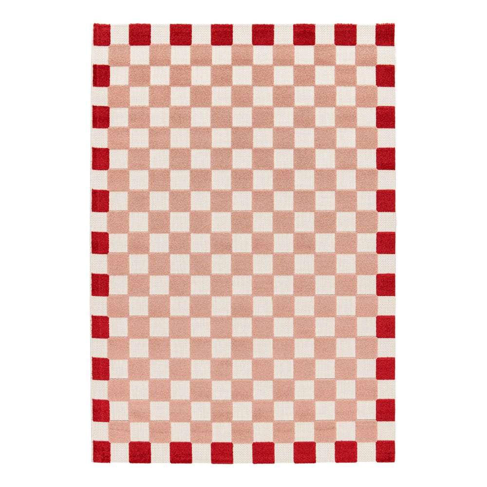 Tapis intérieur/extérieur damier rose et rouge 80x150cm