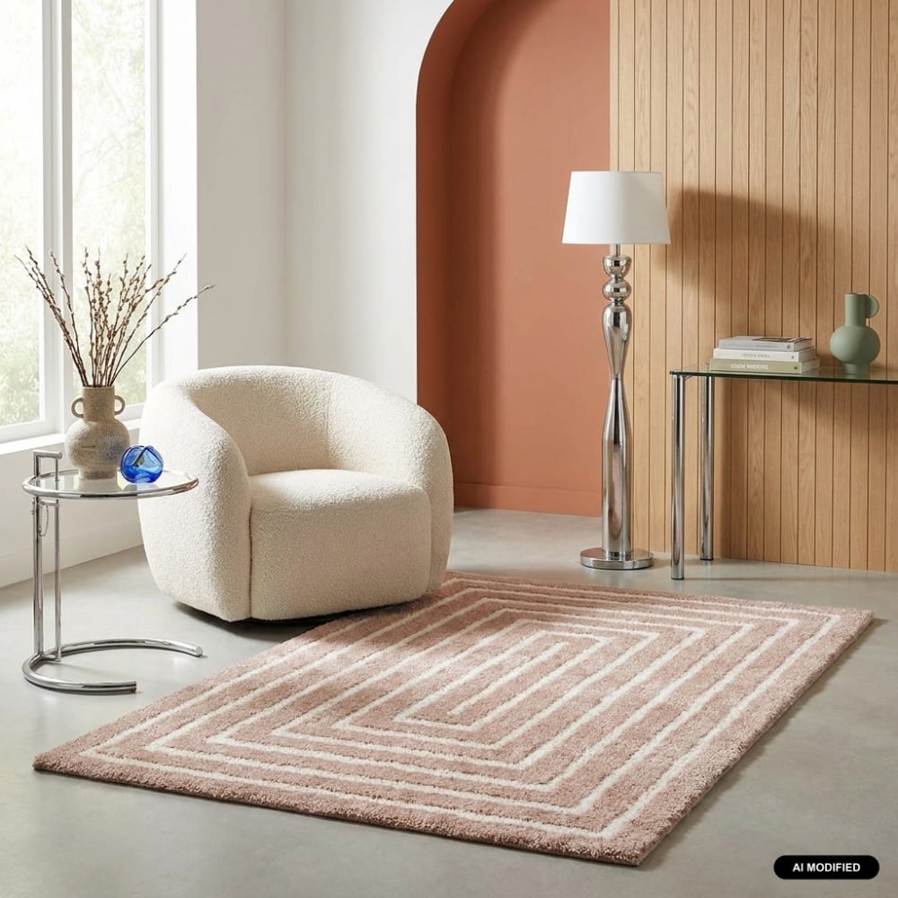 Tapis intérieur motif rectangle rose et crème 200x290cm