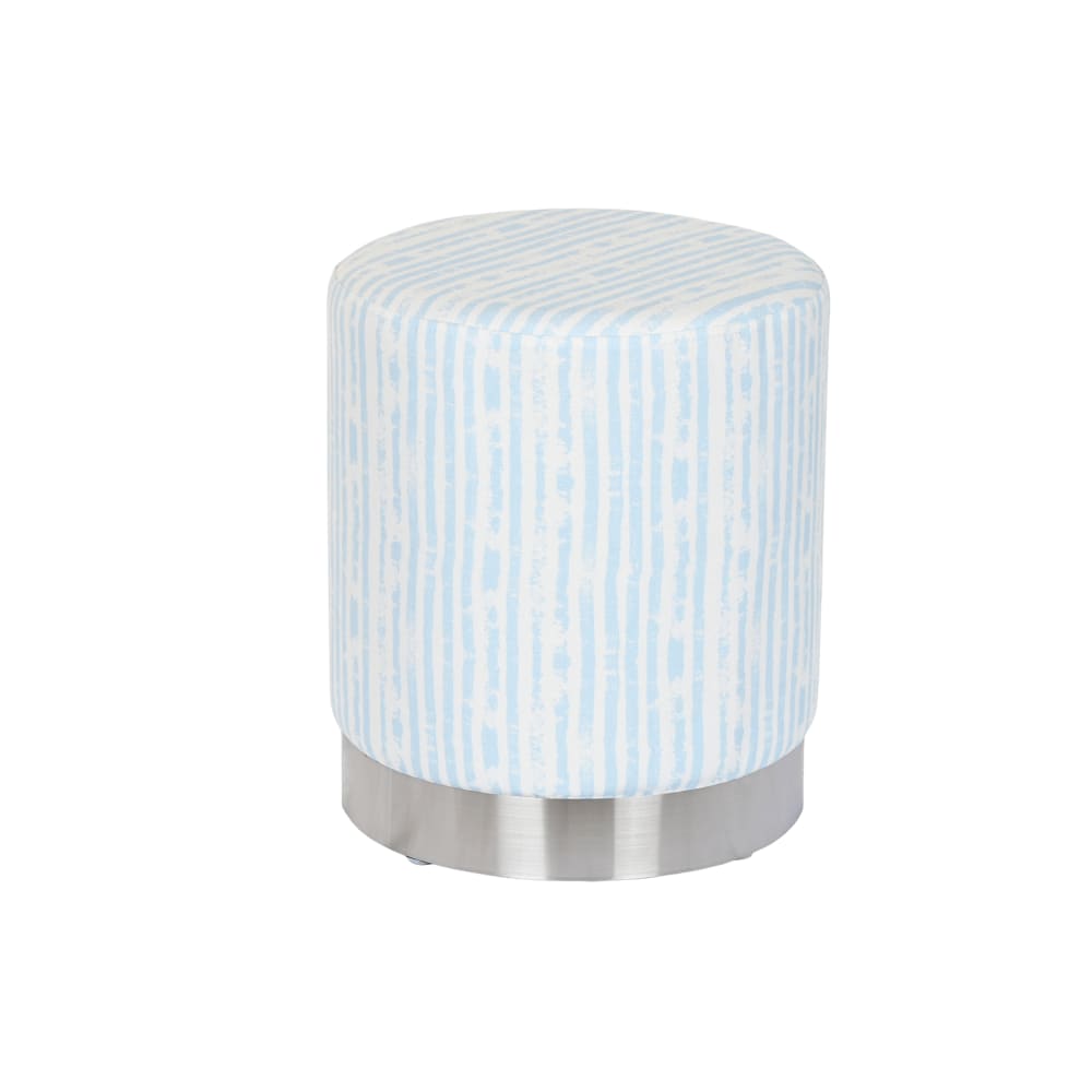 Pouf en polyester et acier rayé bleu 34x34x40 cm