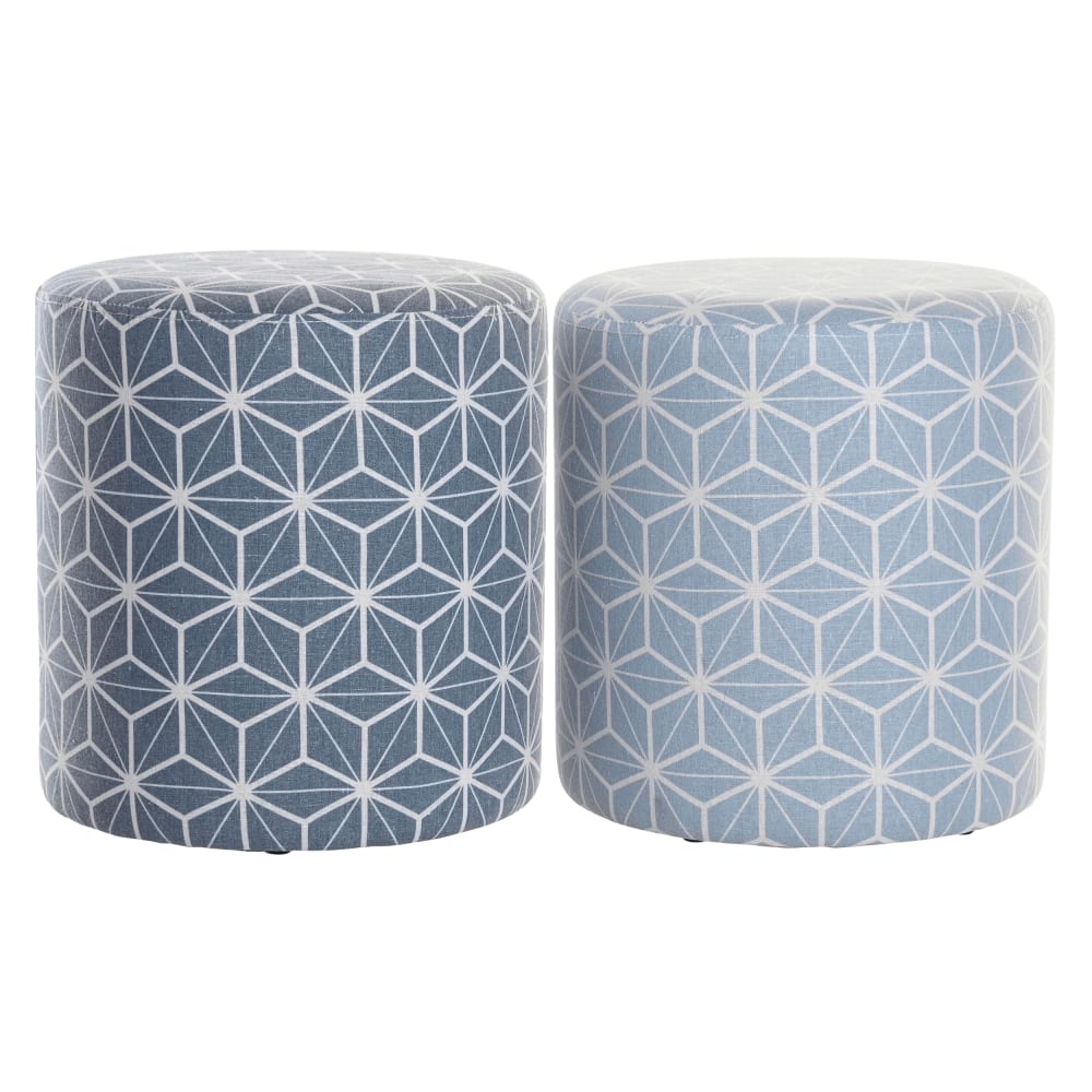 Lot 2 poufs en polyester géométrique bleu 31x31x33 cm