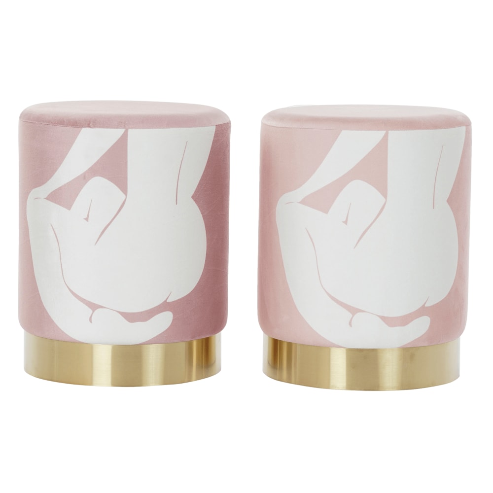 Lot 2 poufs en polyester rose 30x30x38 cm