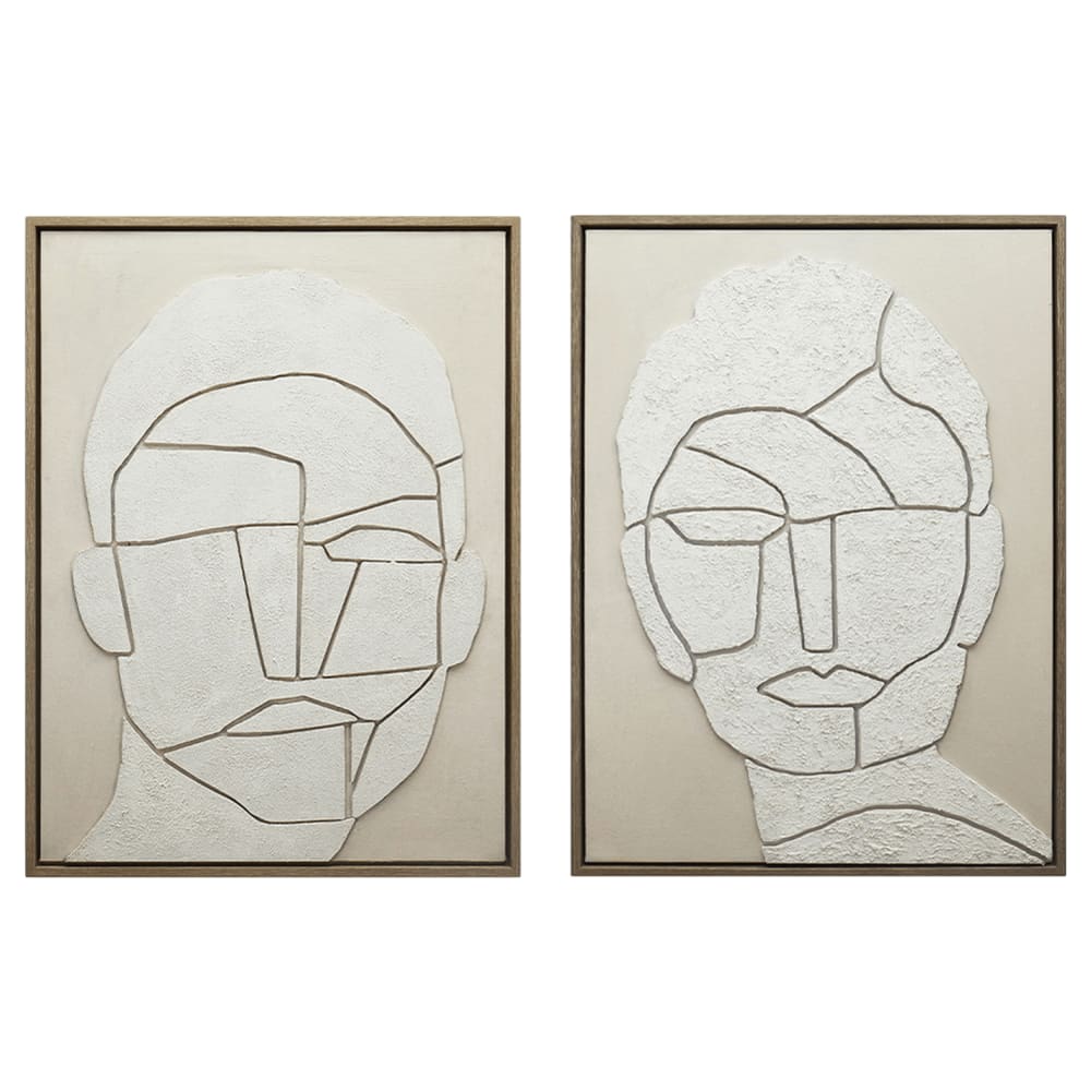 Lot 2 tableaux personnage 3d en tissu et plâtre blanc 60x3x80 cm — vue 3