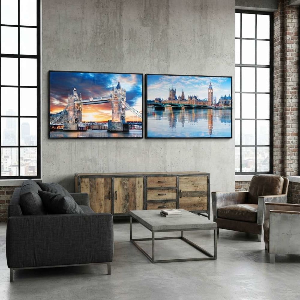 Lot 2 tableaux londres en tissu multicolore 90x2x60 cm