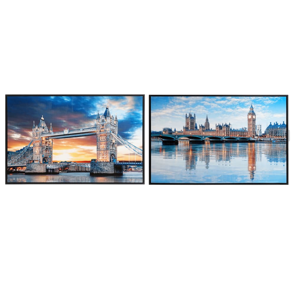 Lot 2 tableaux londres en tissu multicolore 90x2x60 cm — vue 3