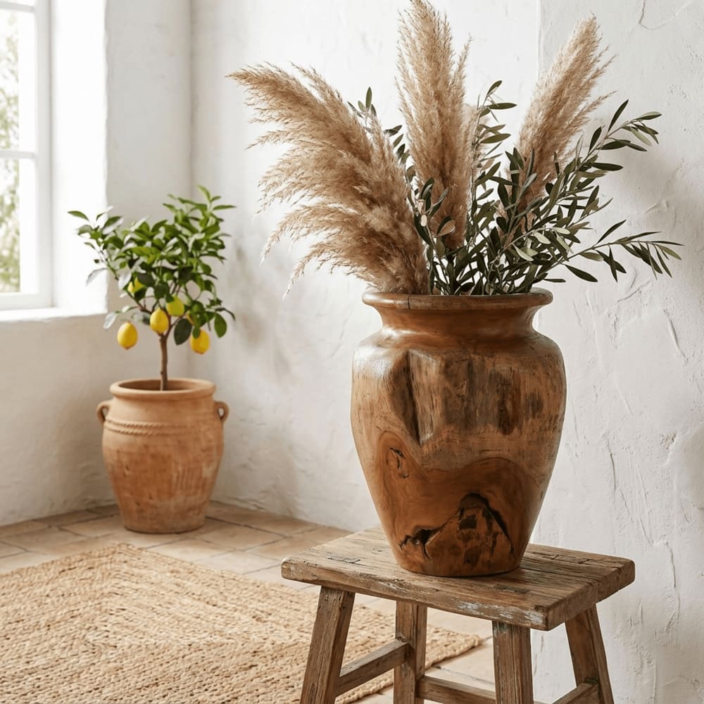 Vase en teck marron 34x34x40 cm — vue 3