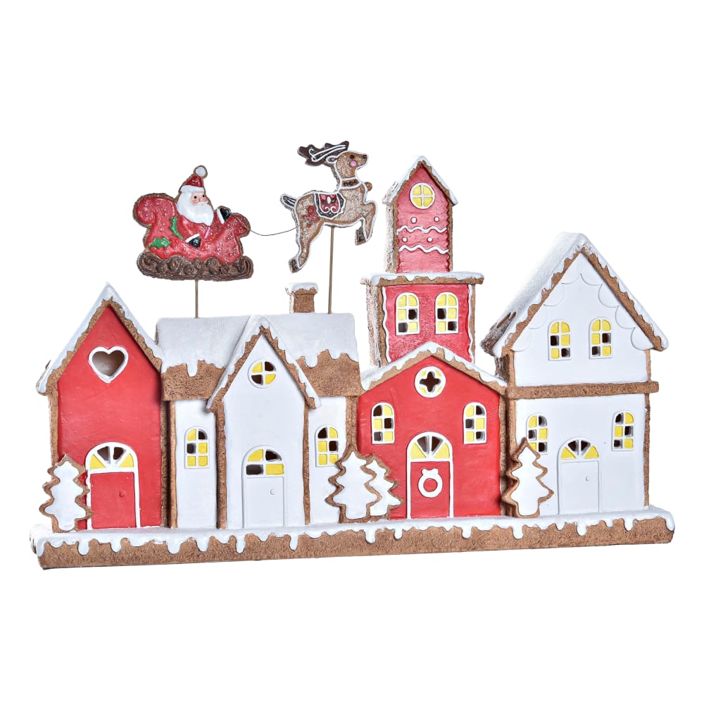 Décoration maison de noël lumineuse en résine rouge 41x7x27 cm