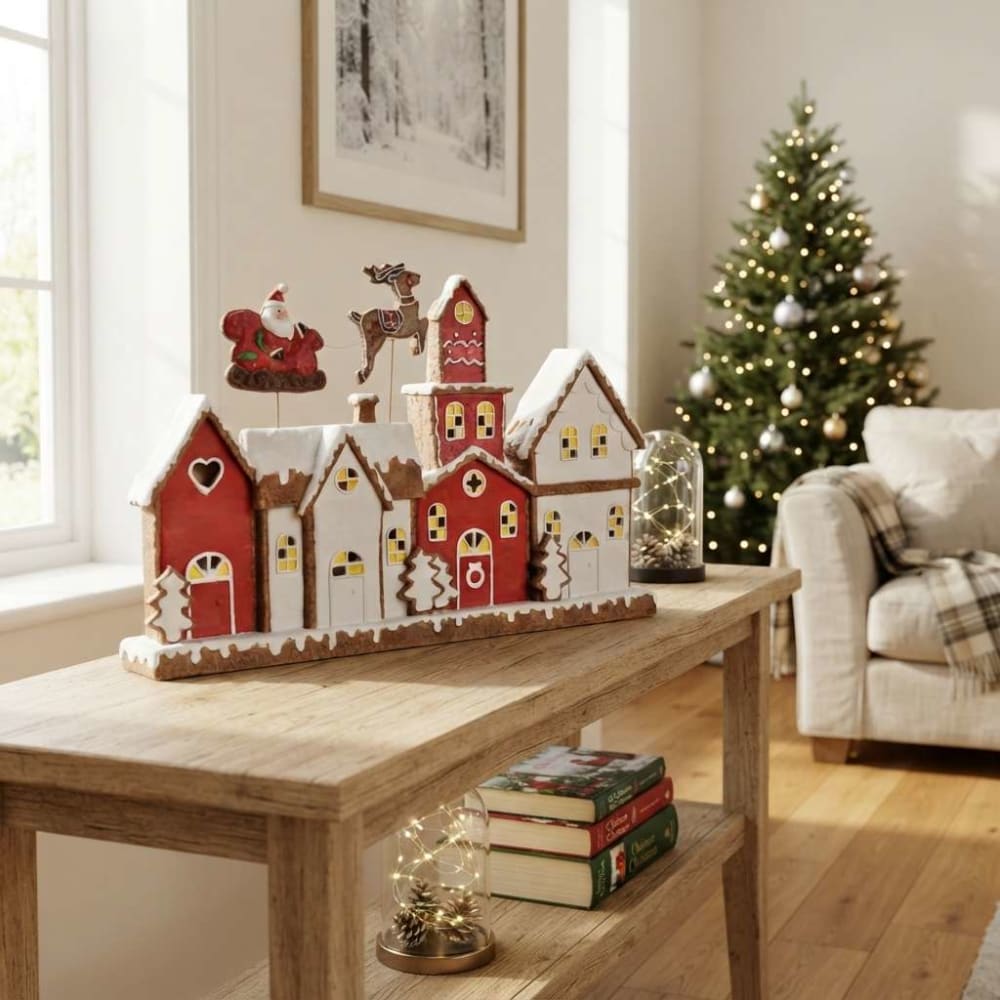 Décoration maison de noël lumineuse en résine rouge 41x7x27 cm — vue 3