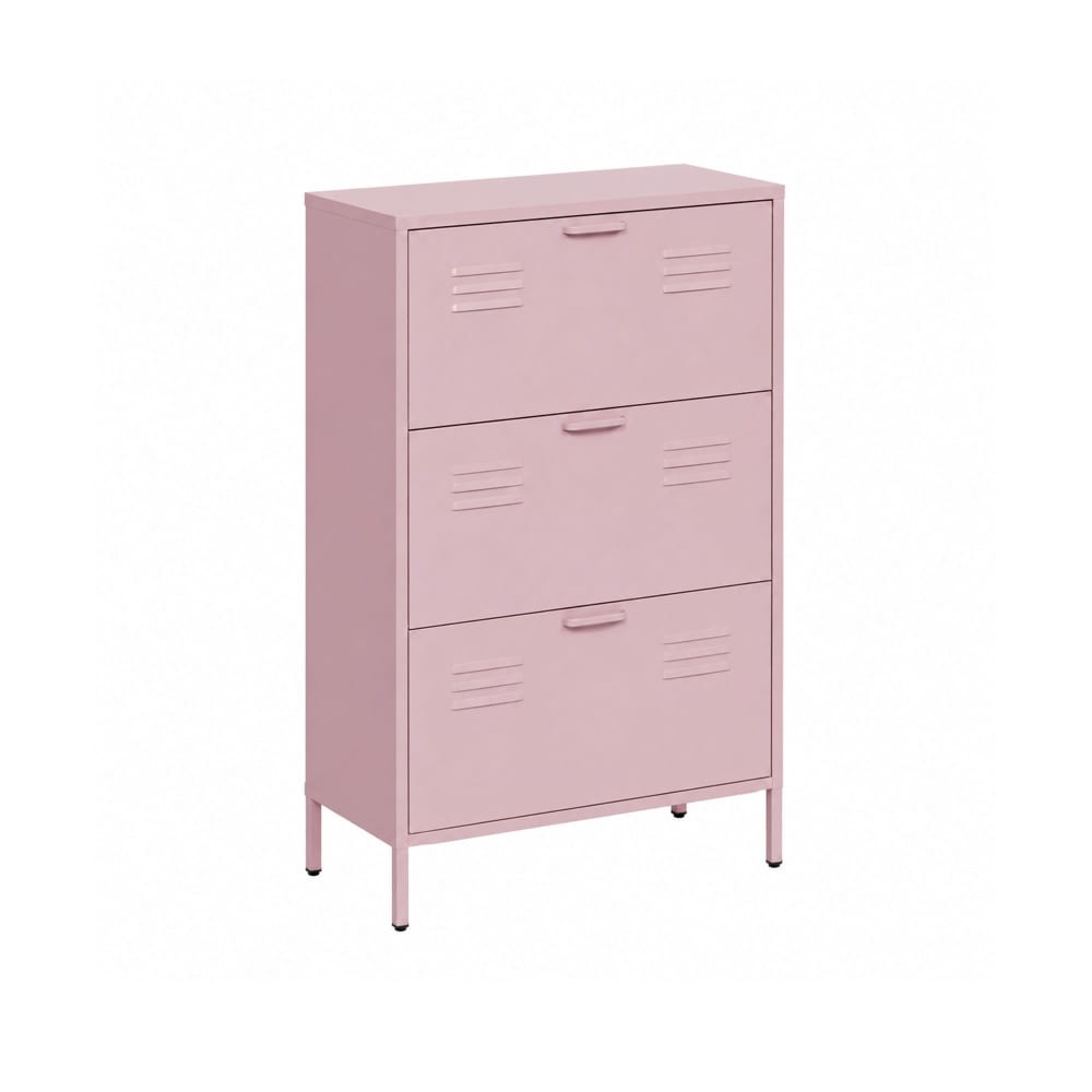 Meuble à chaussures 3 tiroirs abattants en acier rose 125x80x26 Meuble à chaussures 3 tiroirs abattants en acier rose 125x80x26