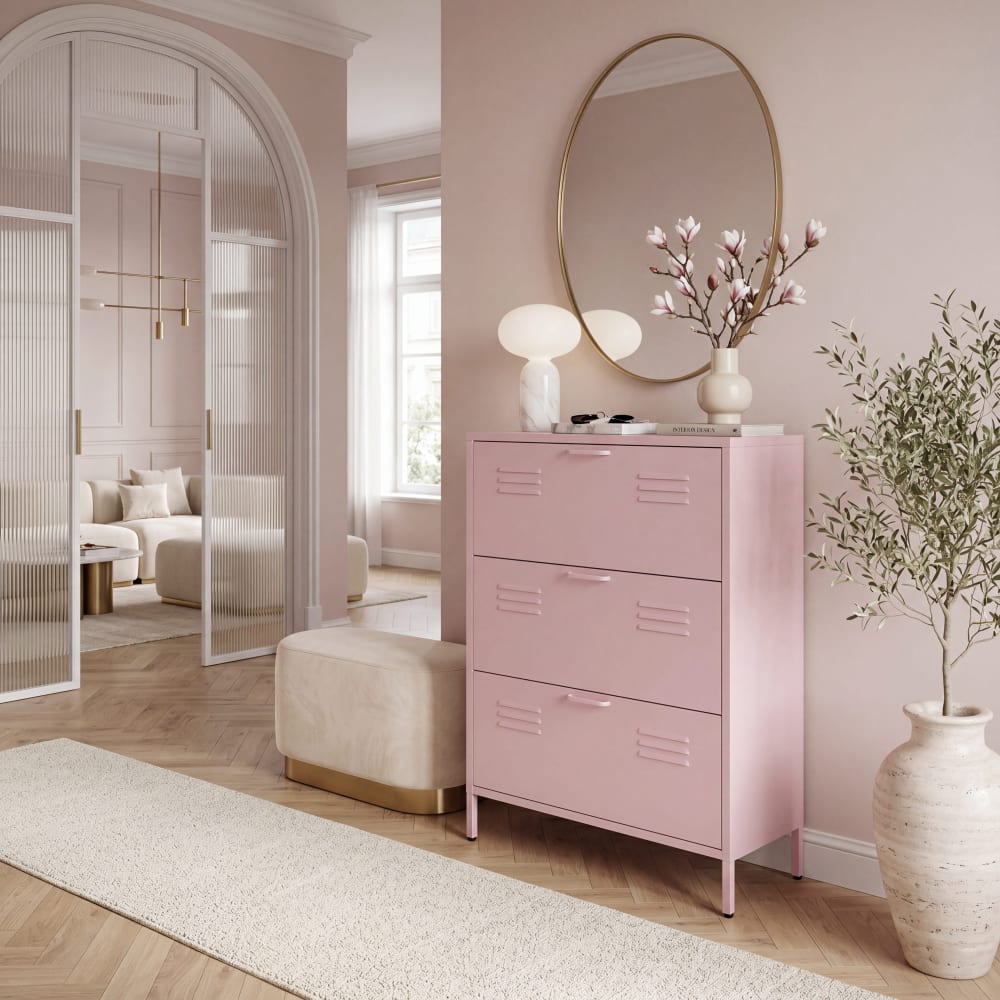 Schuhschrank 3 Türen aus Stahl Rosa 125x80x26 - Maisons Du Monde