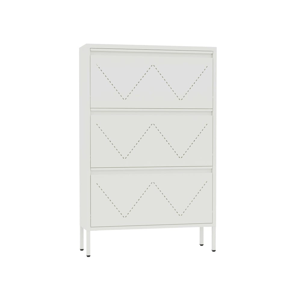 Meuble à chaussures 3 tiroirs abattants en acier blanc 125x80x26 Meuble à chaussures 3 tiroirs abattants en acier blanc 125x80x26