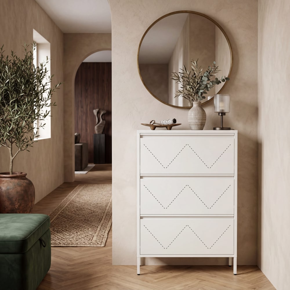 Schuhschrank 3 Türen aus Stahl Weiß 125x80x26 - Maisons Du Monde