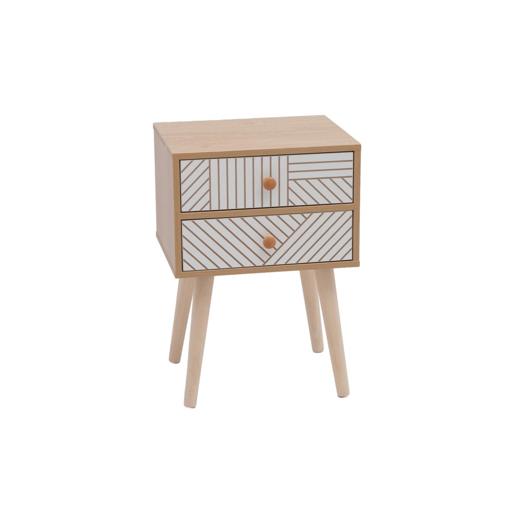 Table de chevet 2 tiroirs en mdf pin marron blanc 50,5x35x29 Table de chevet 2 tiroirs en mdf pin marron blanc 50,5x35x29