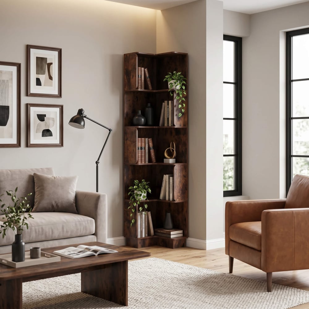 Bücherregal 6 Ablagen aus MDF Dunkles Holz 175x38,5x37,5 -