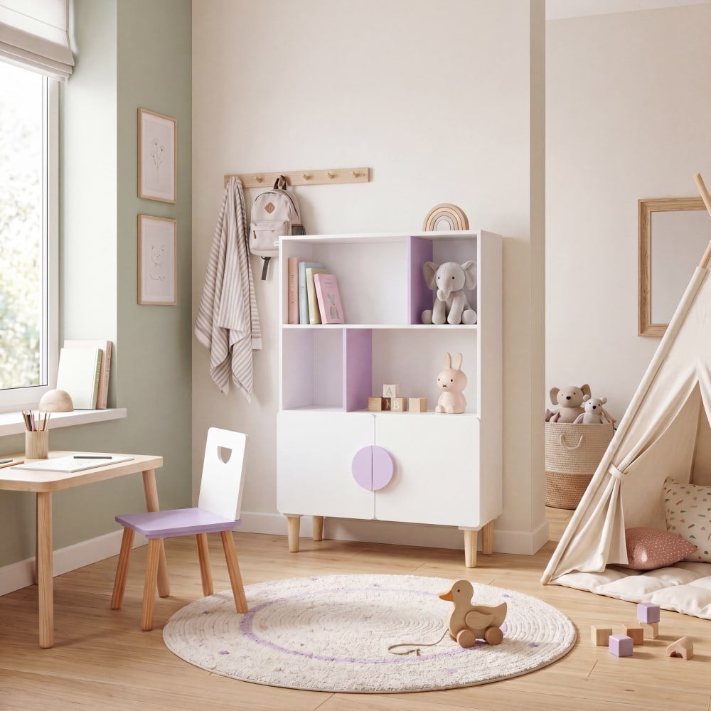 Kinderschrank aus MDF Kiefer Weiß Lila 115x80x30 - Maisons Du