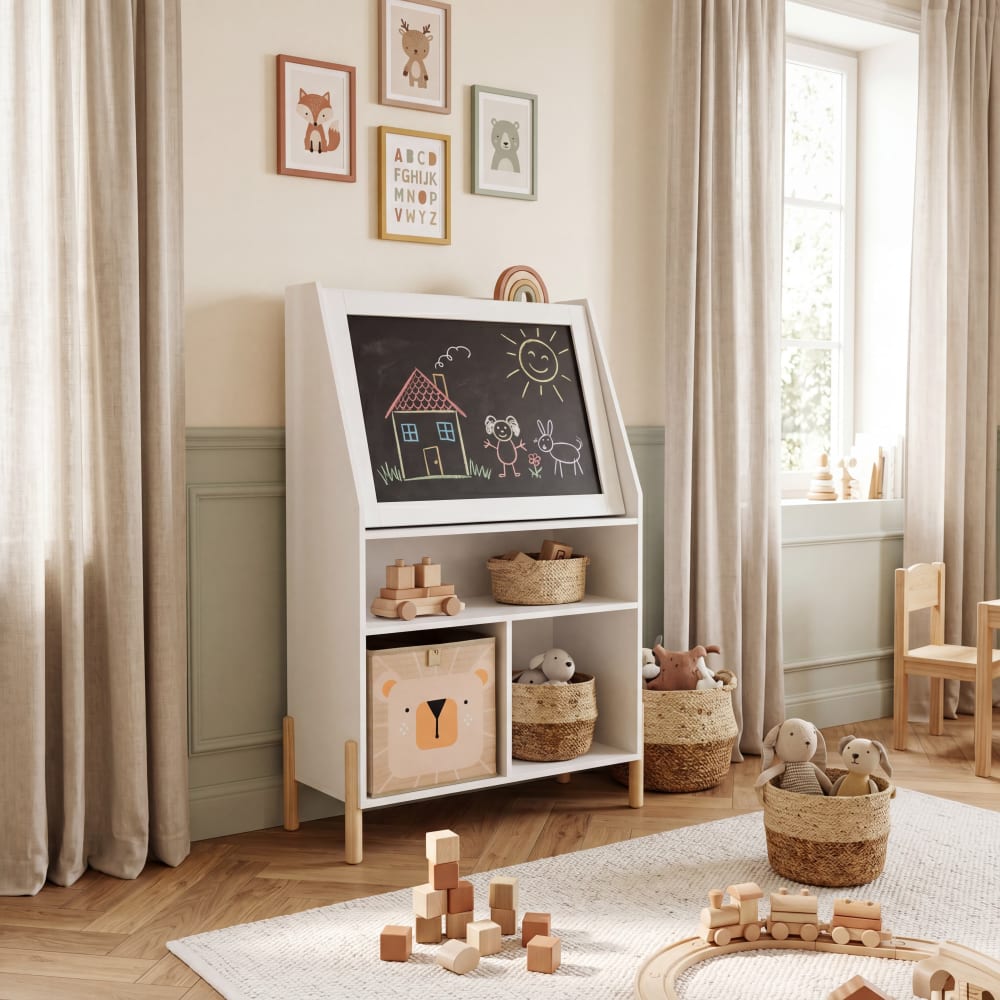 Kinderschrank mit Tafel aus MDF Kiefer Weiß 105x65,5x30 - Maisons