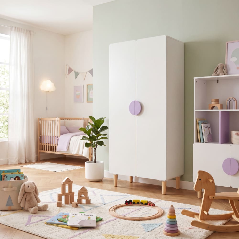 Kinderkleiderschrank aus MDF Kiefer Weiß Lila 175x80x50 - Maisons