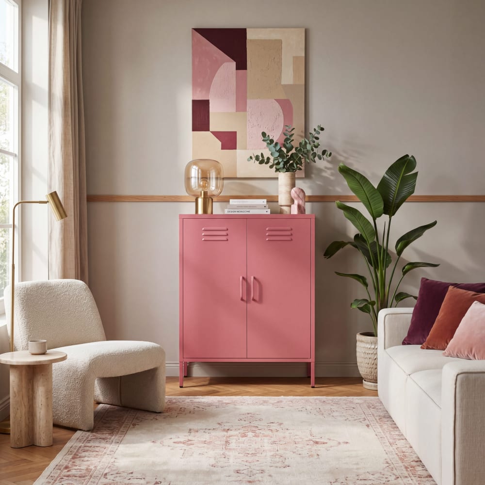 Schrank 3 Ablagen aus Stahl Rot 101,5x80x40 - Maisons Du Monde