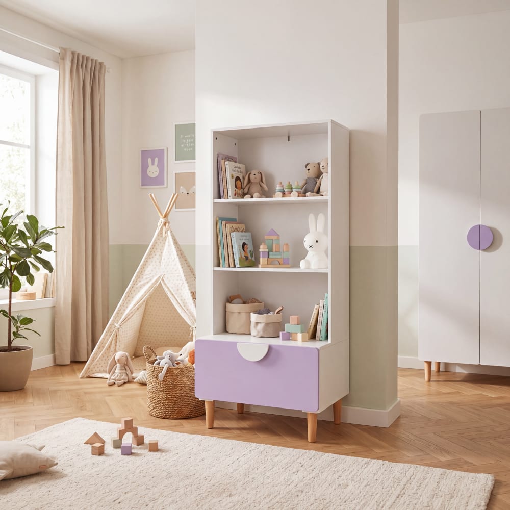 Kinderbücherregal aus MDF Kiefer Weiß Lila 143x60x48 - Maisons Du