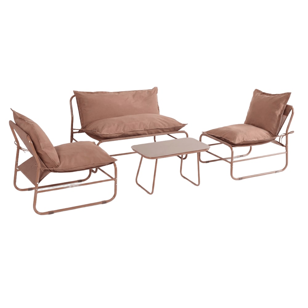Salon de jardin extérieur 4 places métal et polyester marron mocha Salon de jardin extérieur 4 places métal et polyester marron mocha