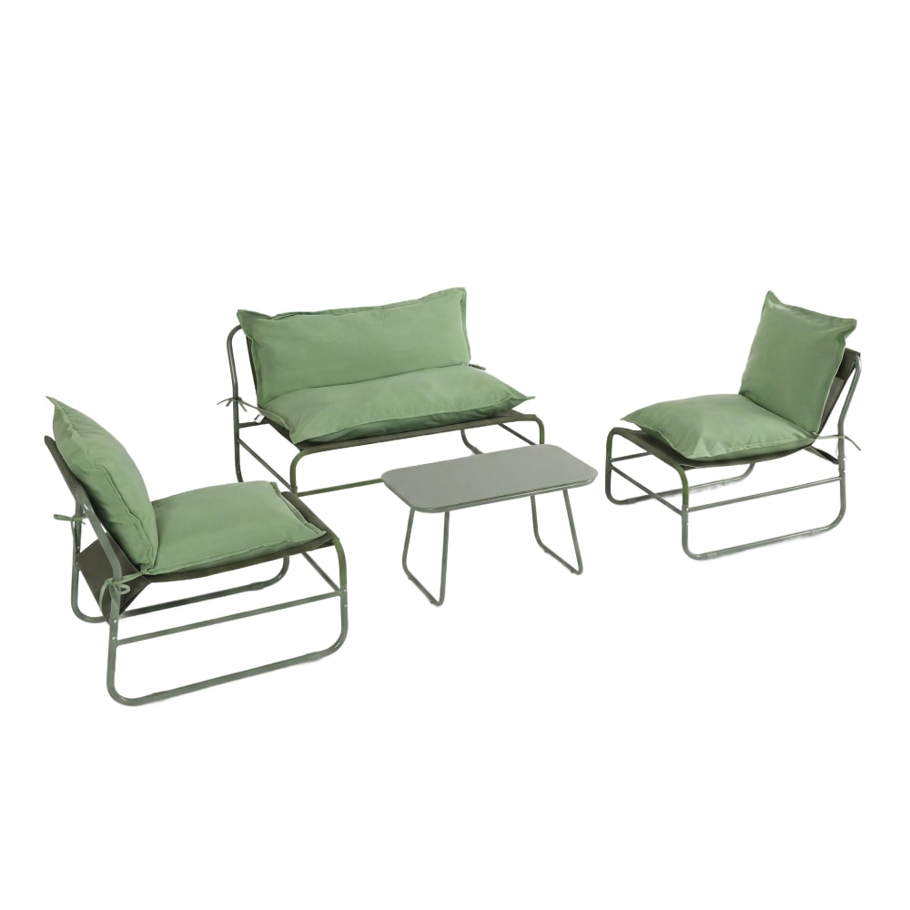 Salon de jardin extérieur 4 places métal et polyester vert Salon de jardin extérieur 4 places métal et polyester vert