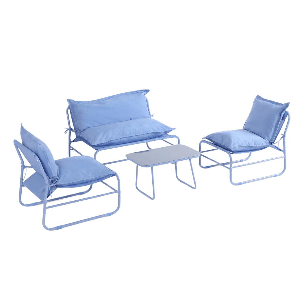 Salon de jardin extérieur 4 places métal et polyester bleu