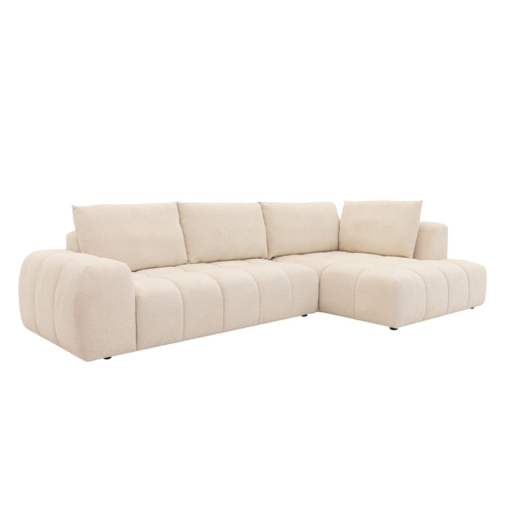 Canapé d'angle nuage 5 places en tissu chenille beige