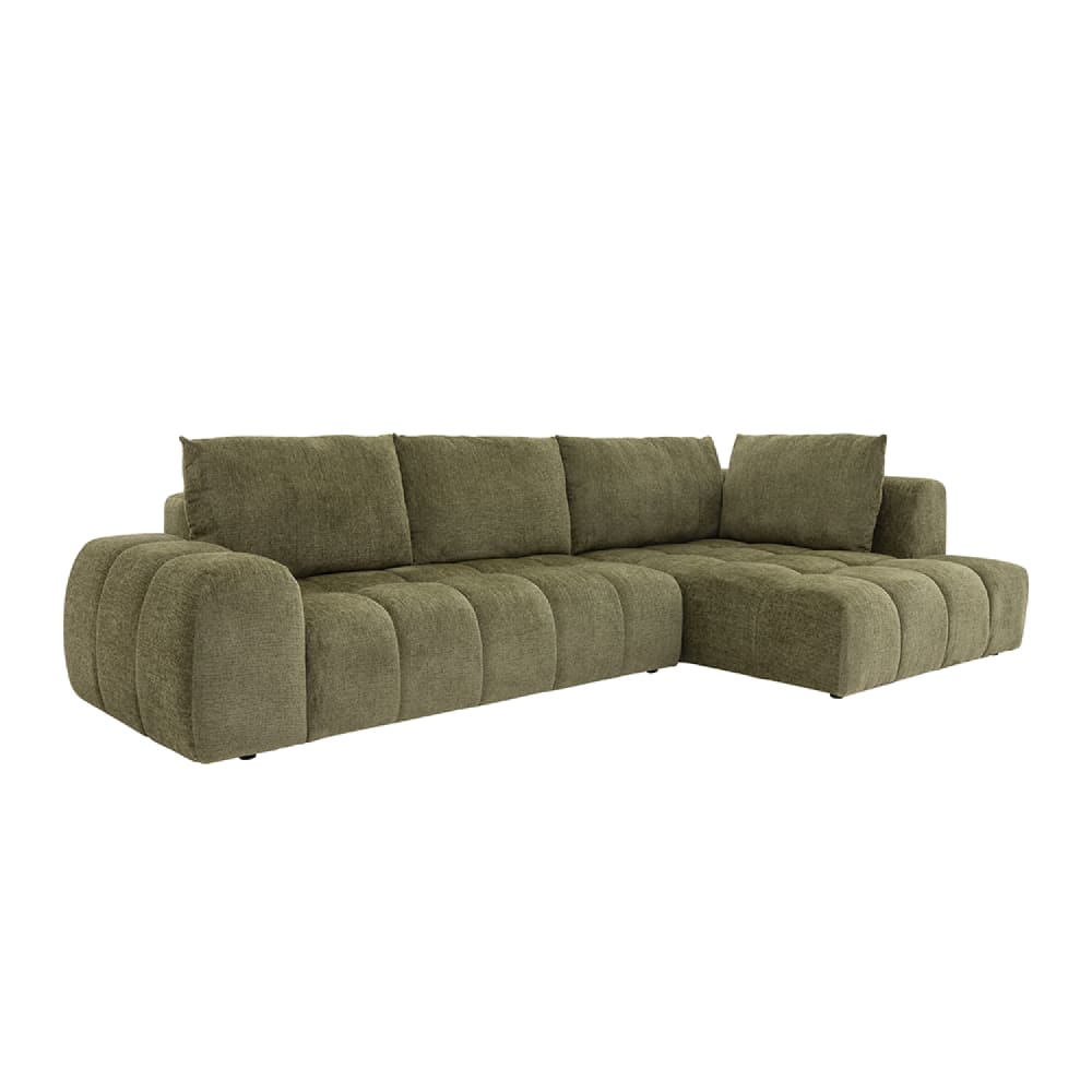 Canapé d'angle nuage 5 places en tissu chenille vert
