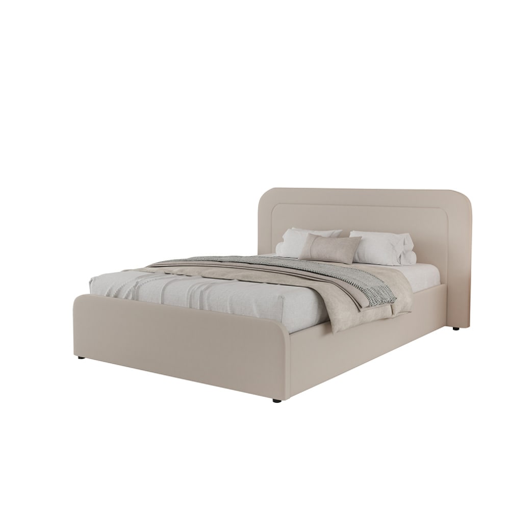 Lit avec coffre de rangement 140x190cm en velours beige