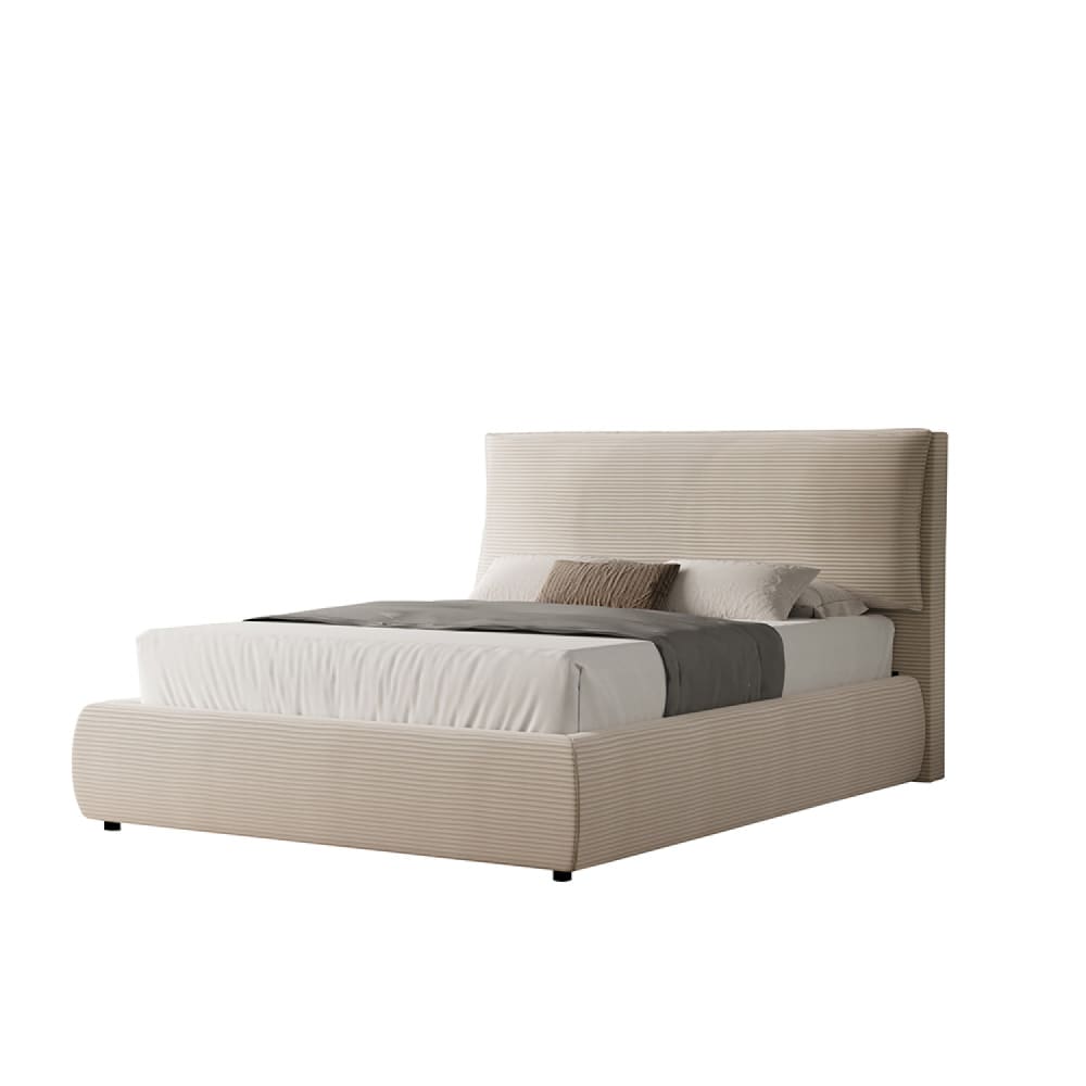 Lit avec coffre de rangement 160x200cm en velours côtelé beige Lit avec coffre de rangement 160x200cm en velours côtelé beige