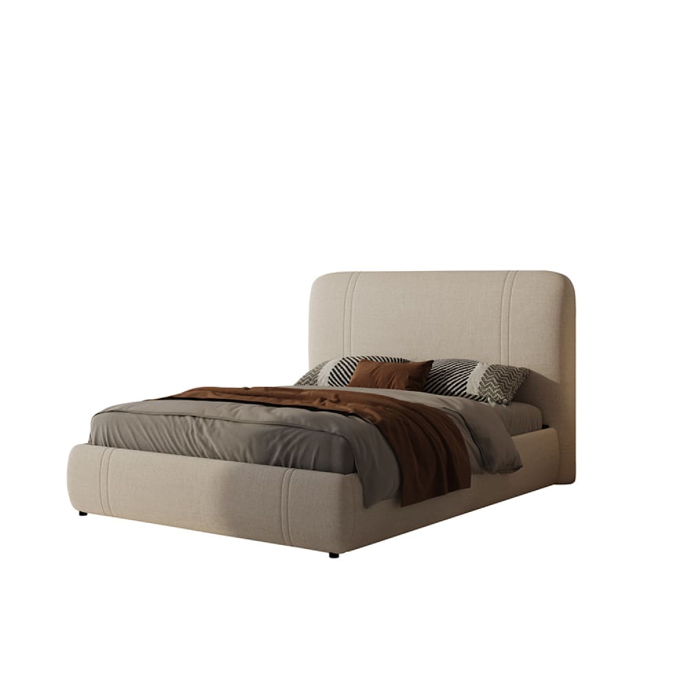 Lit avec coffre de rangement 140x200cm en velours beige Lit avec coffre de rangement 140x200cm en velours beige