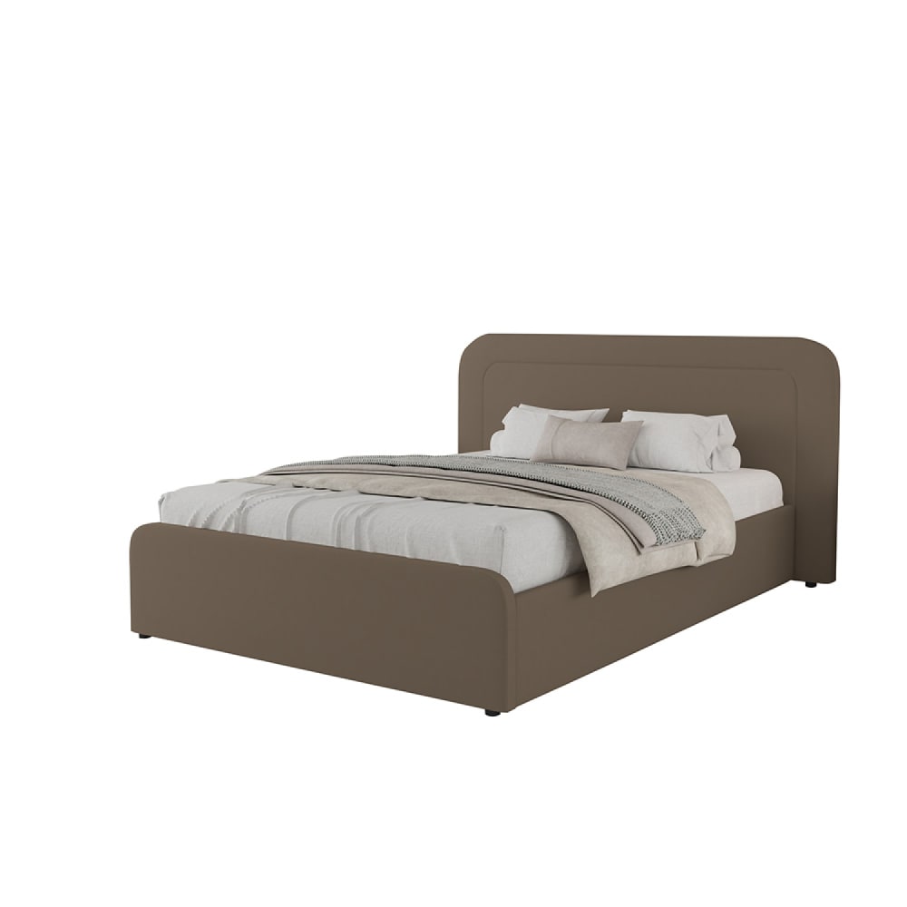 Lit avec coffre de rangement 140x190cm en velours marron
