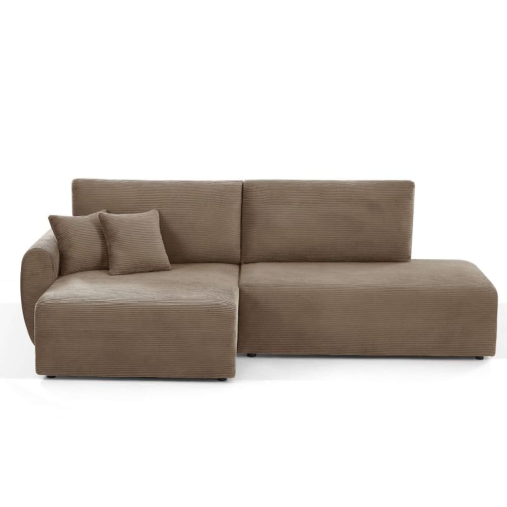 Canapé d'angle gauche ouvert convertible velours côtelé 4 places taupe