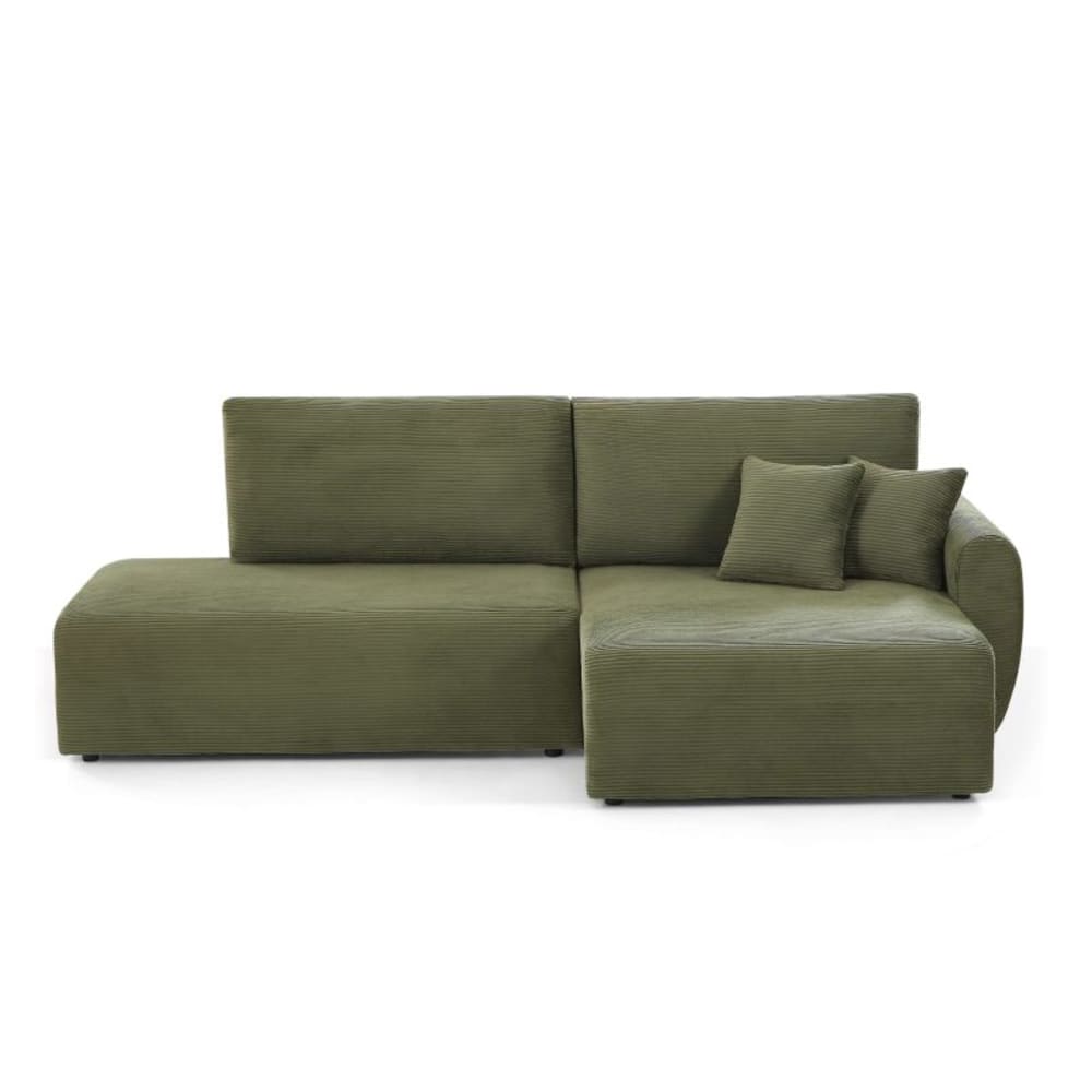 Canapé d'angle droit ouvert convertible velours côtelé 4 places vert