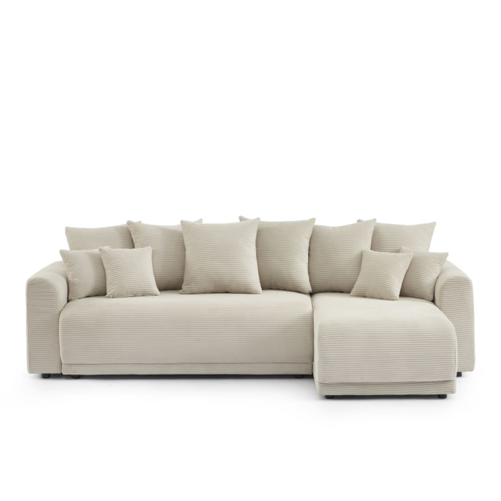 Canapé d'angle convertible réversible velours côtelé 4 places beige