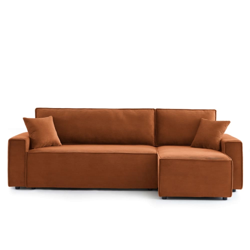 Canapé d'angle convertible velours côtelé 4 places terracotta