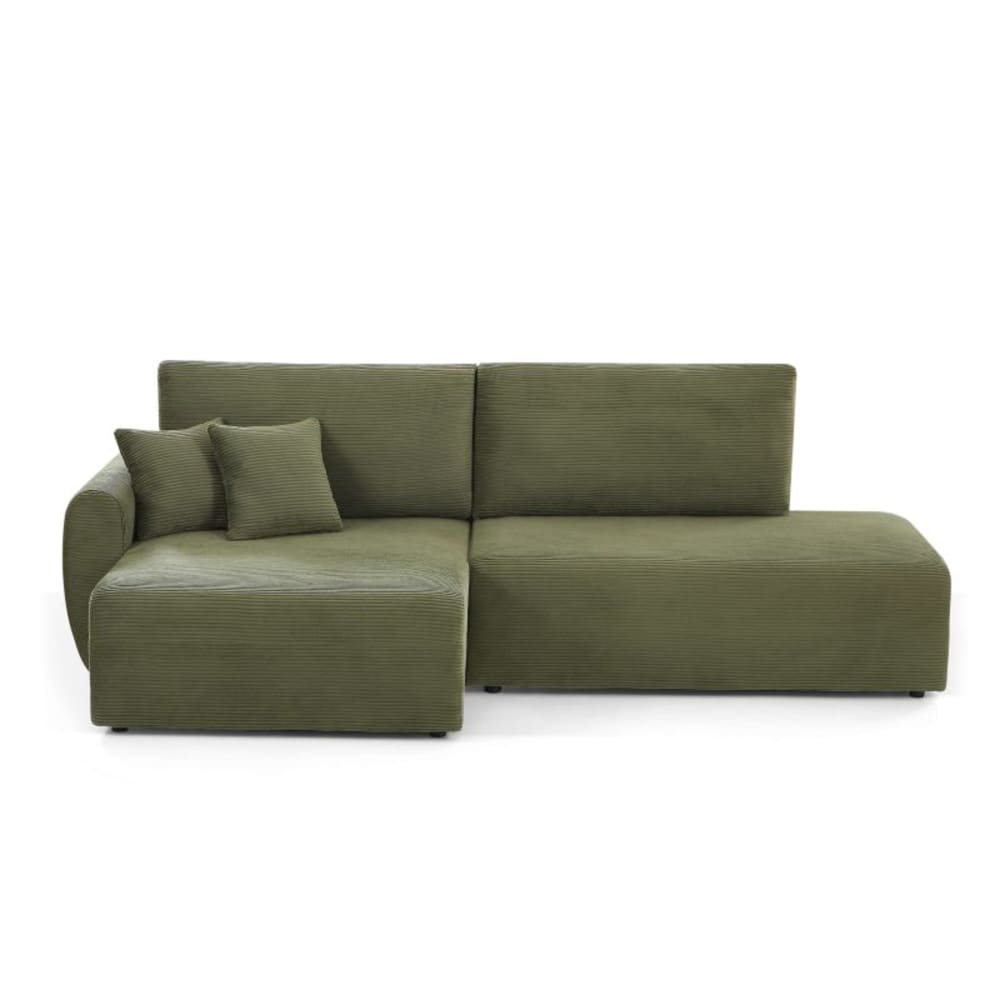 Canapé d'angle gauche ouvert convertible velours côtelé 4 places vert