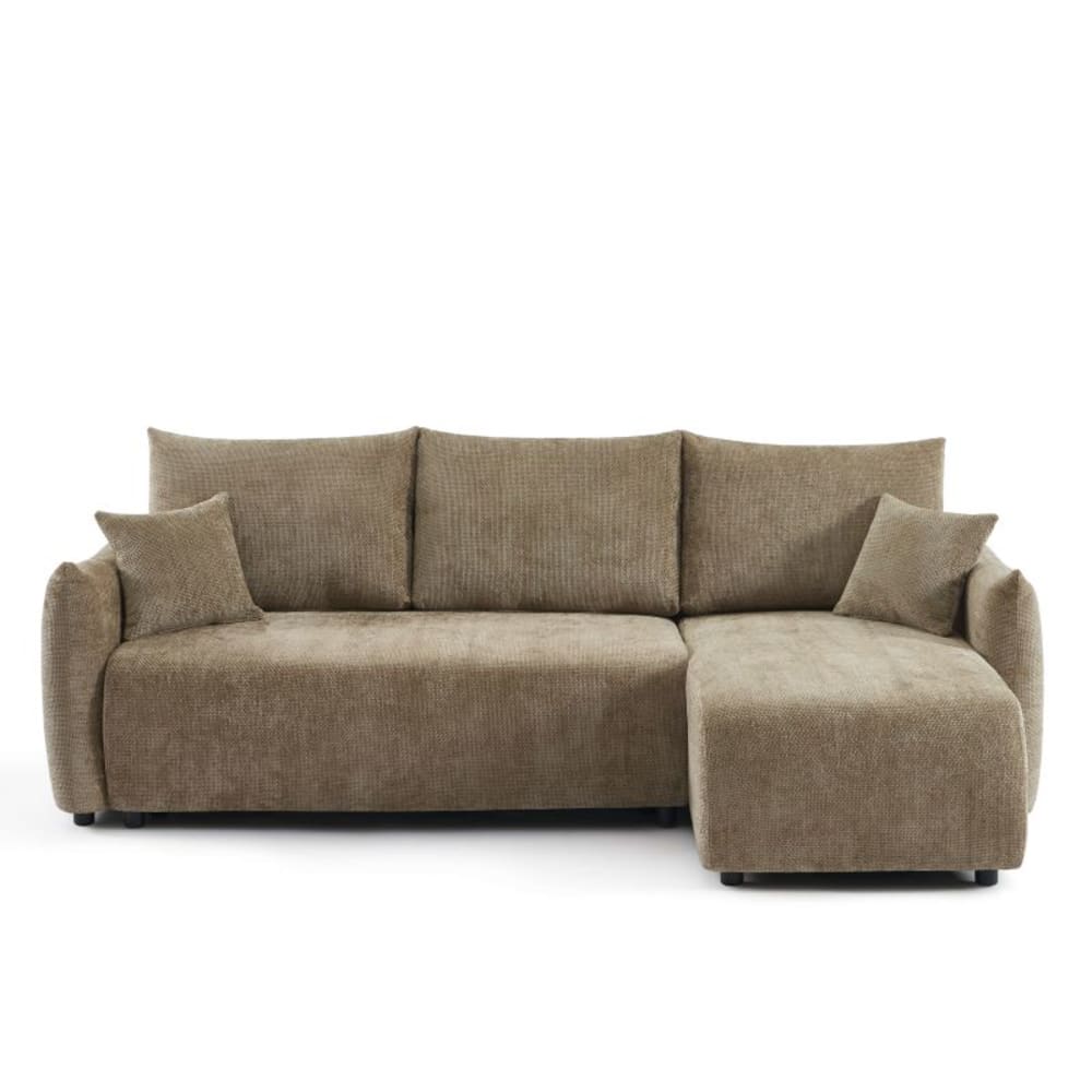 Canapé d'angle convertible réversible tissu chenille 4 places marron Canapé d'angle convertible réversible tissu chenille 4 places marron