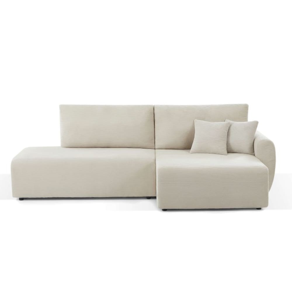 Canapé d'angle droit ouvert convertible velours côtelé 4 places beige Canapé d'angle droit ouvert convertible velours côtelé 4 places beige