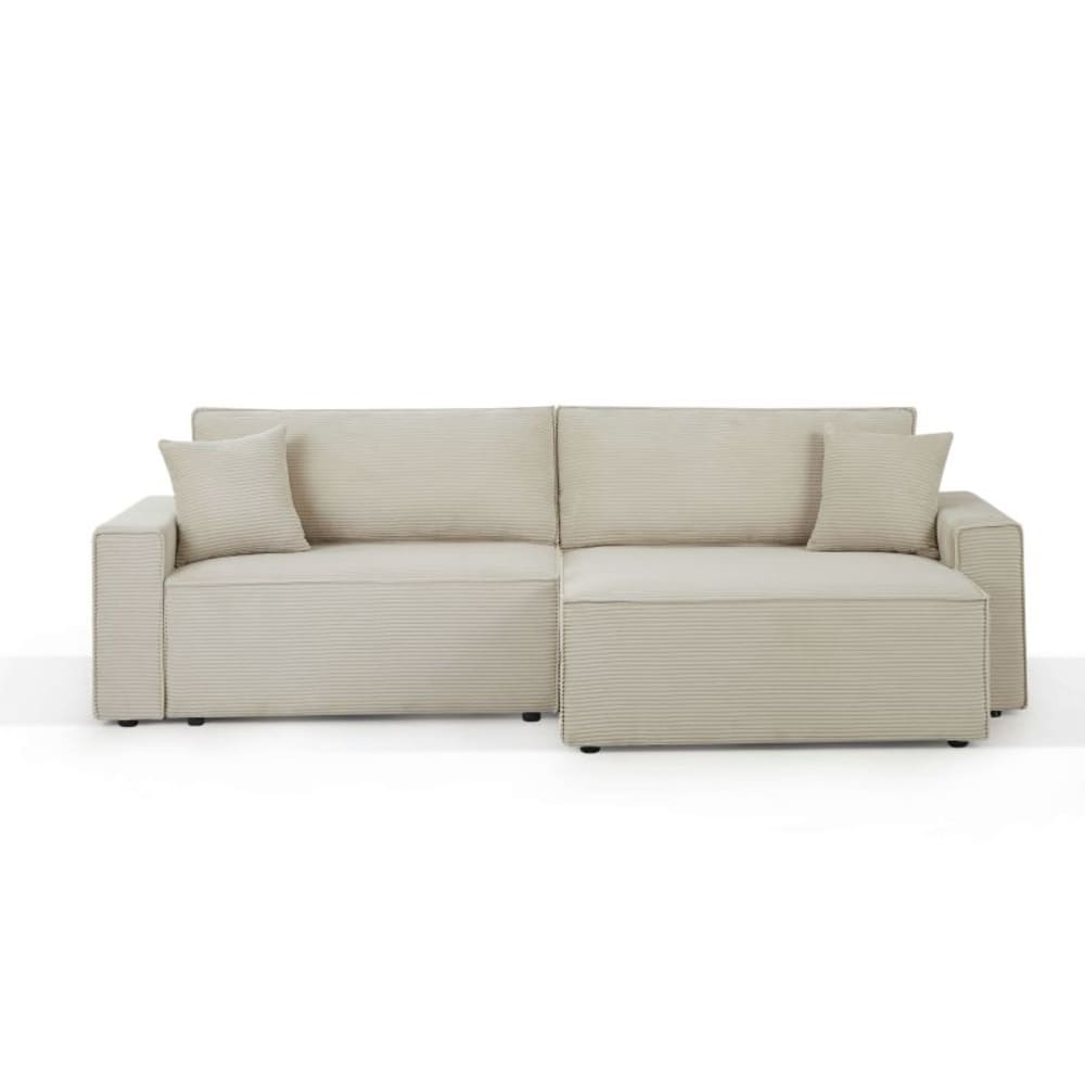 Canapé d'angle convertible chaise large velours côtelé 4 places beige Canapé d'angle convertible chaise large velours côtelé 4 places beige