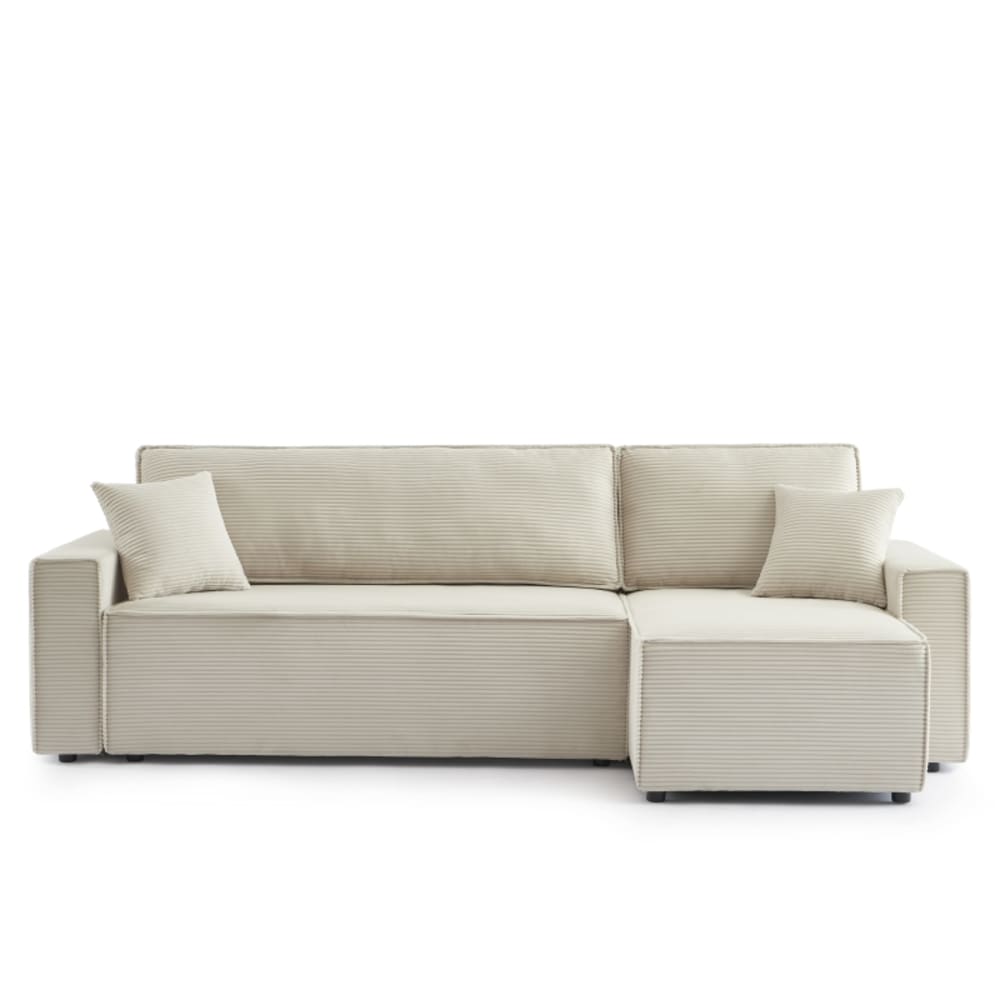 Canapé d'angle convertible réversible velours côtelé 4 places beige Canapé d'angle convertible réversible velours côtelé 4 places beige